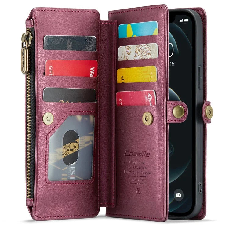 CASEME C36 Series For iPhone 12 / 12 Pro Case RFID Blocking Leather Phone Cover Zipper Handbag Purse
