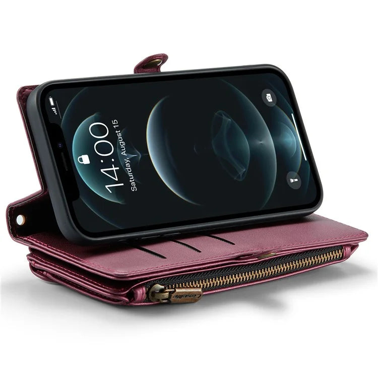 CASEME C36 Series For iPhone 12 / 12 Pro Case RFID Blocking Leather Phone Cover Zipper Handbag Purse