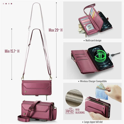 CASEME C36 Series For iPhone 12 / 12 Pro Case RFID Blocking Leather Phone Cover Zipper Handbag Purse