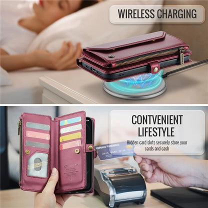 CASEME C36 Series For iPhone 12 / 12 Pro Case RFID Blocking Leather Phone Cover Zipper Handbag Purse