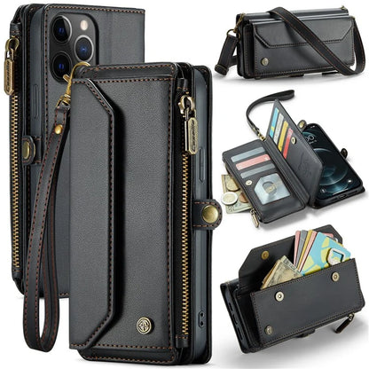 CASEME C36 Series For iPhone 12 / 12 Pro Case RFID Blocking Leather Phone Cover Zipper Handbag Purse