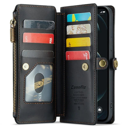 CASEME C36 Series For iPhone 12 / 12 Pro Case RFID Blocking Leather Phone Cover Zipper Handbag Purse