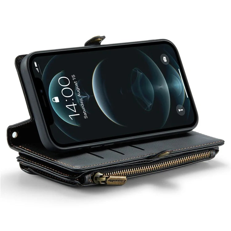 CASEME C36 Series For iPhone 12 / 12 Pro Case RFID Blocking Leather Phone Cover Zipper Handbag Purse