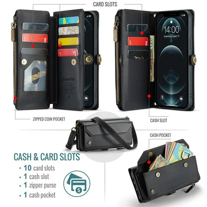 CASEME C36 Series For iPhone 12 / 12 Pro Case RFID Blocking Leather Phone Cover Zipper Handbag Purse