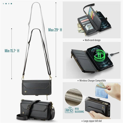 CASEME C36 Series For iPhone 12 / 12 Pro Case RFID Blocking Leather Phone Cover Zipper Handbag Purse