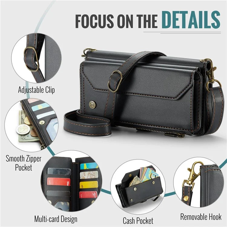 CASEME C36 Series For iPhone 12 / 12 Pro Case RFID Blocking Leather Phone Cover Zipper Handbag Purse