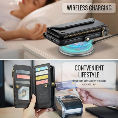 CASEME C36 Series For iPhone 12 / 12 Pro Case RFID Blocking Leather Phone Cover Zipper Handbag Purse