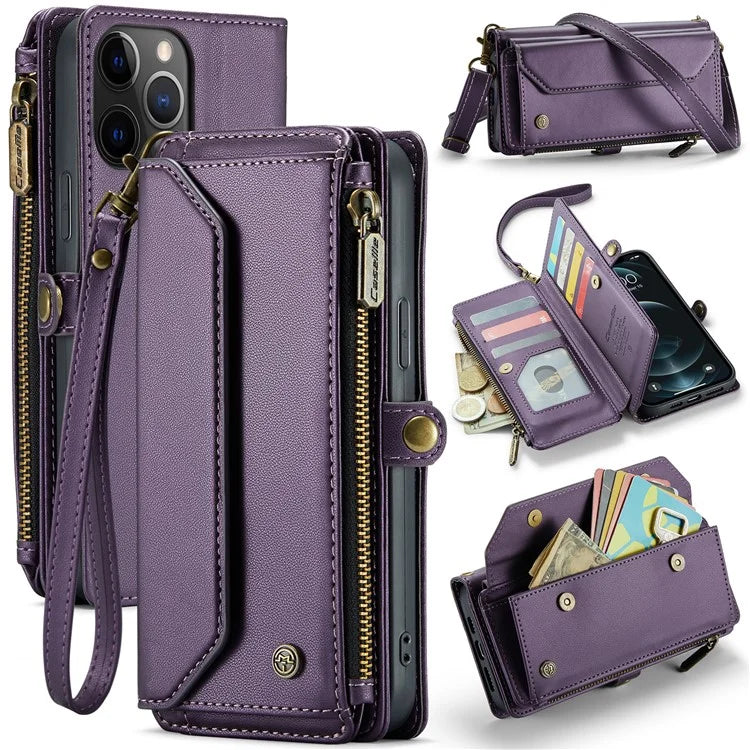 CASEME C36 Series For iPhone 12 / 12 Pro Case RFID Blocking Leather Phone Cover Zipper Handbag Purse