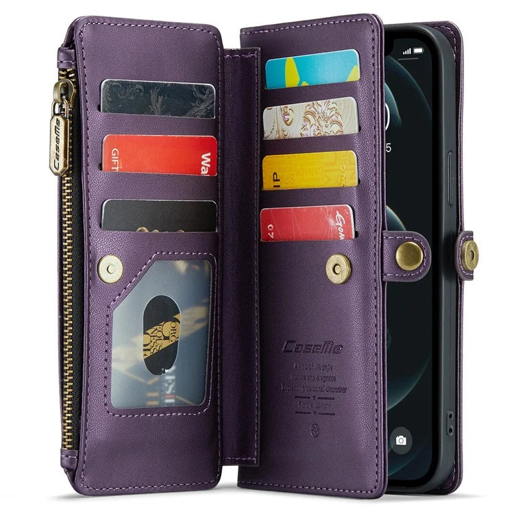 CASEME C36 Series For iPhone 12 / 12 Pro Case RFID Blocking Leather Phone Cover Zipper Handbag Purse