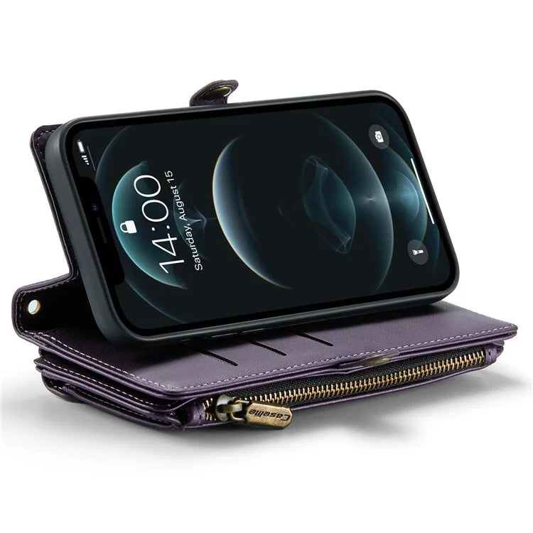 CASEME C36 Series For iPhone 12 / 12 Pro Case RFID Blocking Leather Phone Cover Zipper Handbag Purse