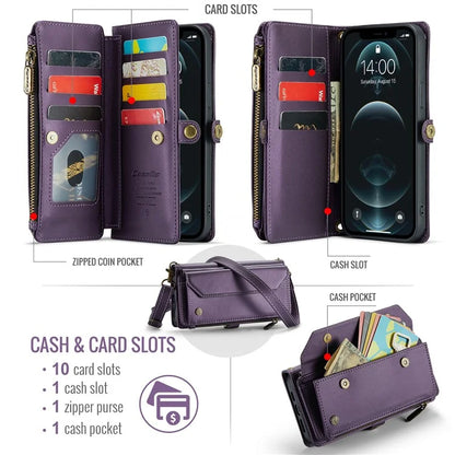 CASEME C36 Series For iPhone 12 / 12 Pro Case RFID Blocking Leather Phone Cover Zipper Handbag Purse