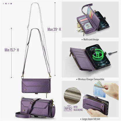 CASEME C36 Series For iPhone 12 / 12 Pro Case RFID Blocking Leather Phone Cover Zipper Handbag Purse