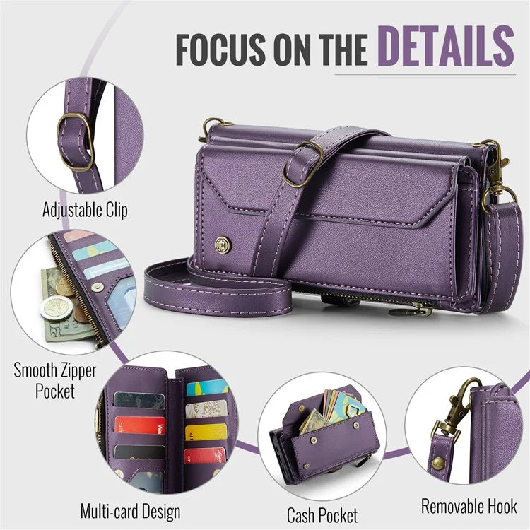CASEME C36 Series For iPhone 12 / 12 Pro Case RFID Blocking Leather Phone Cover Zipper Handbag Purse