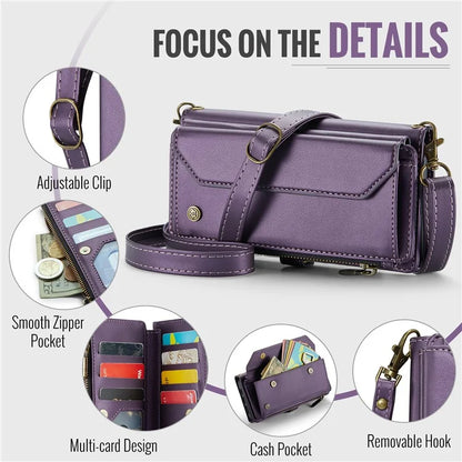 CASEME C36 Series For iPhone 12 / 12 Pro Case RFID Blocking Leather Phone Cover Zipper Handbag Purse