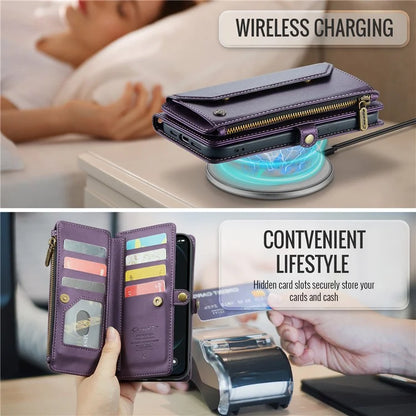 CASEME C36 Series For iPhone 12 / 12 Pro Case RFID Blocking Leather Phone Cover Zipper Handbag Purse