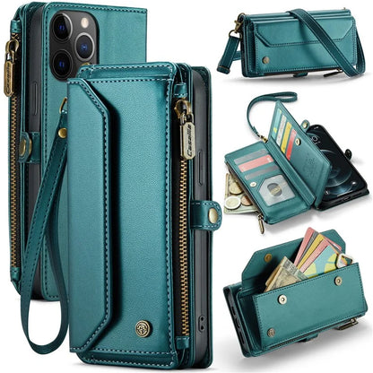 CASEME C36 Series For iPhone 12 / 12 Pro Case RFID Blocking Leather Phone Cover Zipper Handbag Purse
