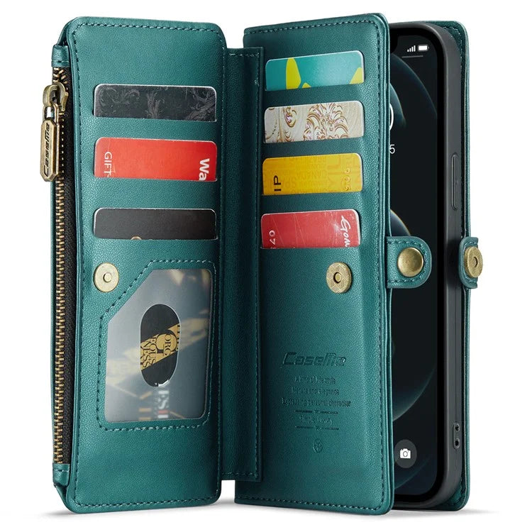 CASEME C36 Series For iPhone 12 / 12 Pro Case RFID Blocking Leather Phone Cover Zipper Handbag Purse