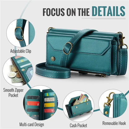 CASEME C36 Series For iPhone 12 / 12 Pro Case RFID Blocking Leather Phone Cover Zipper Handbag Purse