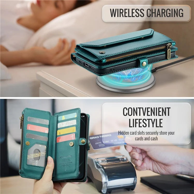 CASEME C36 Series For iPhone 12 / 12 Pro Case RFID Blocking Leather Phone Cover Zipper Handbag Purse
