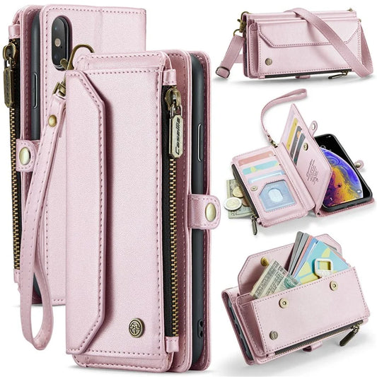 CASEME C36 Series For iPhone XS Max Case Zipper Pocket Folio PU Leather Phone Cover with 10 Card Slots