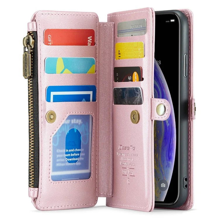 CASEME C36 Series For iPhone XS Max Case Zipper Pocket Folio PU Leather Phone Cover with 10 Card Slots