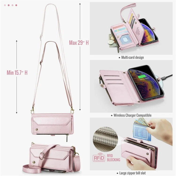 CASEME C36 Series For iPhone XS Max Case Zipper Pocket Folio PU Leather Phone Cover with 10 Card Slots