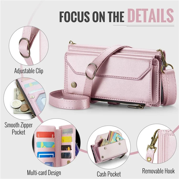 CASEME C36 Series For iPhone XS Max Case Zipper Pocket Folio PU Leather Phone Cover with 10 Card Slots