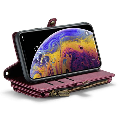 CASEME C36 Series For iPhone XS Max Case Zipper Pocket Folio PU Leather Phone Cover with 10 Card Slots