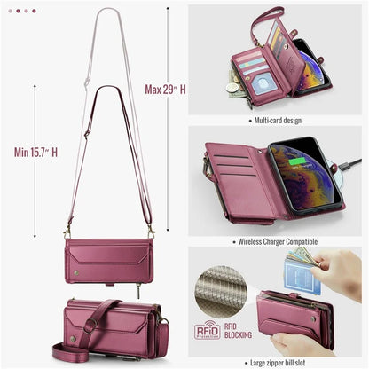 CASEME C36 Series For iPhone XS Max Case Zipper Pocket Folio PU Leather Phone Cover with 10 Card Slots