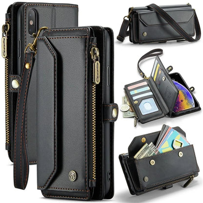 CASEME C36 Series For iPhone XS Max Case Zipper Pocket Folio PU Leather Phone Cover with 10 Card Slots