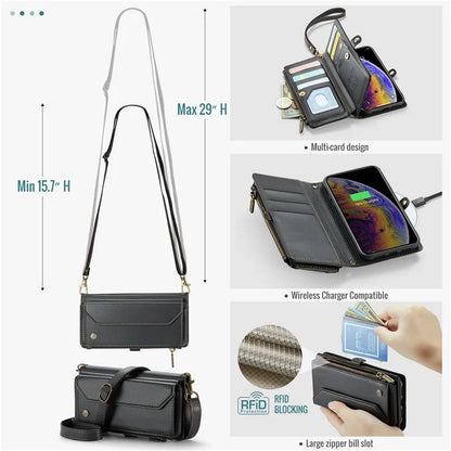 CASEME C36 Series For iPhone XS Max Case Zipper Pocket Folio PU Leather Phone Cover with 10 Card Slots