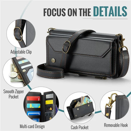 CASEME C36 Series For iPhone XS Max Case Zipper Pocket Folio PU Leather Phone Cover with 10 Card Slots