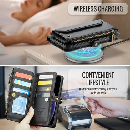 CASEME C36 Series For iPhone XS Max Case Zipper Pocket Folio PU Leather Phone Cover with 10 Card Slots