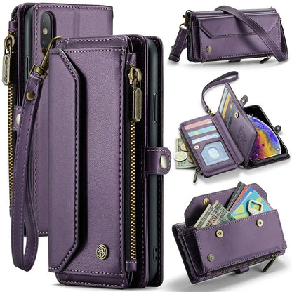 CASEME C36 Series For iPhone XS Max Case Zipper Pocket Folio PU Leather Phone Cover with 10 Card Slots