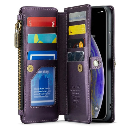 CASEME C36 Series For iPhone XS Max Case Zipper Pocket Folio PU Leather Phone Cover with 10 Card Slots