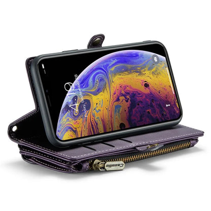 CASEME C36 Series For iPhone XS Max Case Zipper Pocket Folio PU Leather Phone Cover with 10 Card Slots