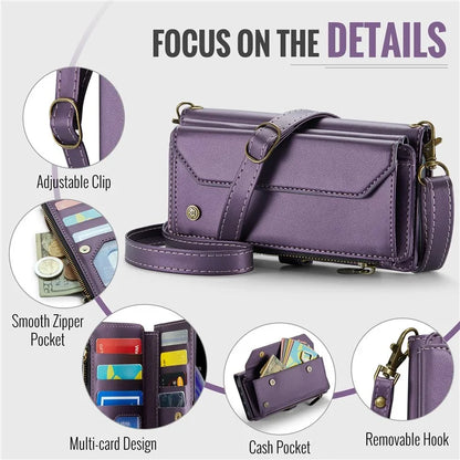 CASEME C36 Series For iPhone XS Max Case Zipper Pocket Folio PU Leather Phone Cover with 10 Card Slots