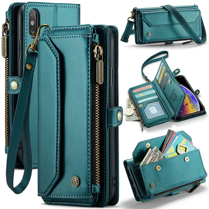CASEME C36 Series For iPhone XS Max Case Zipper Pocket Folio PU Leather Phone Cover with 10 Card Slots