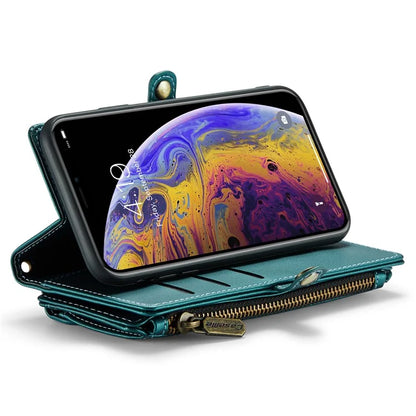 CASEME C36 Series For iPhone XS Max Case Zipper Pocket Folio PU Leather Phone Cover with 10 Card Slots