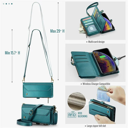 CASEME C36 Series For iPhone XS Max Case Zipper Pocket Folio PU Leather Phone Cover with 10 Card Slots