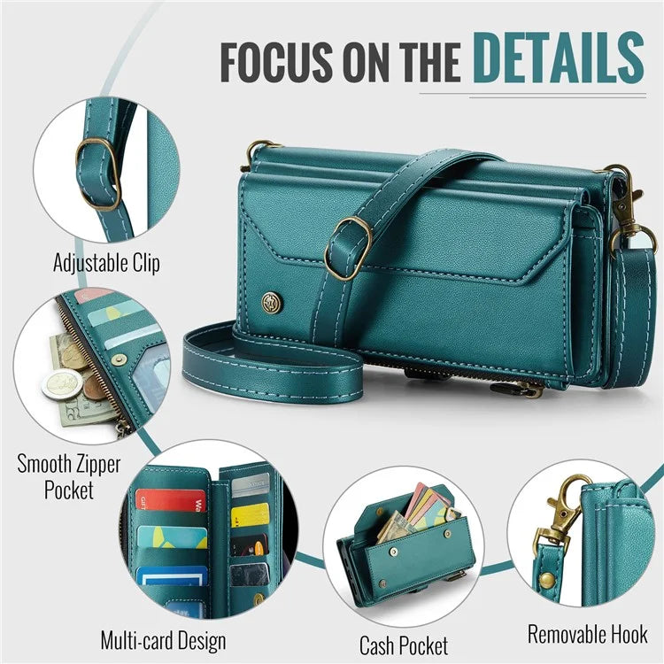 CASEME C36 Series For iPhone XS Max Case Zipper Pocket Folio PU Leather Phone Cover with 10 Card Slots