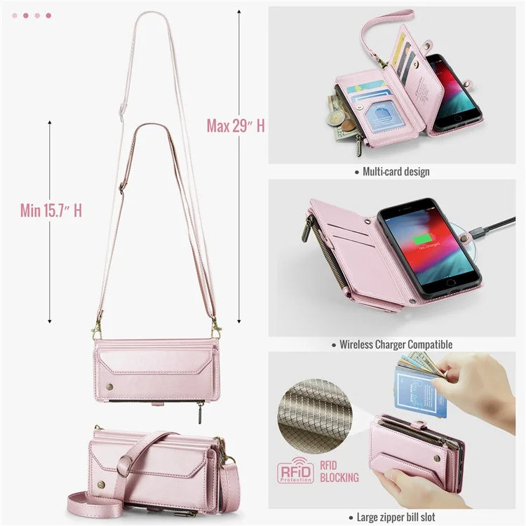 CASEME C36 Series For iPhone 6 / 6s / 7 / 8 / SE (2020) / SE (2022) Case Leather Handbag Phone Cover RFID Blocking
