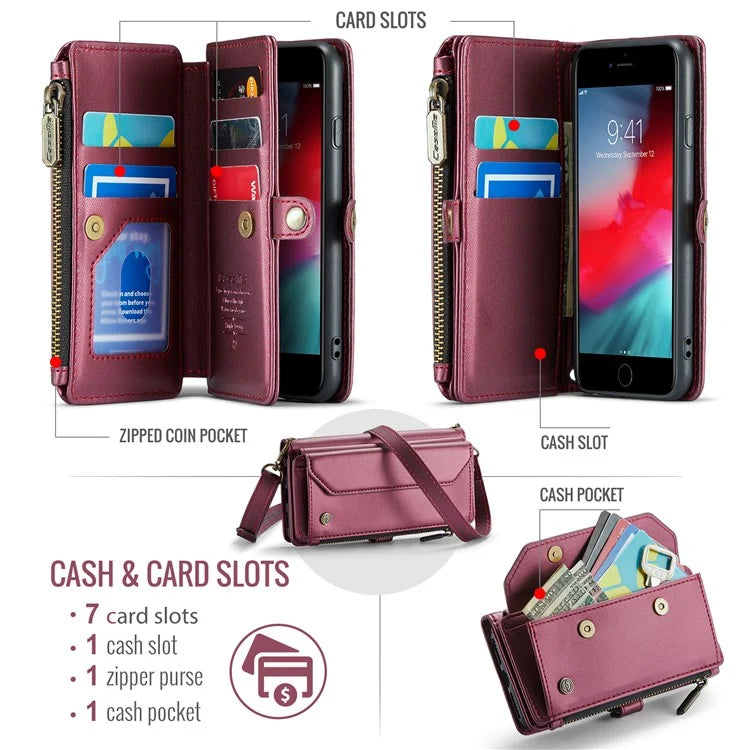 CASEME C36 Series For iPhone 6 / 6s / 7 / 8 / SE (2020) / SE (2022) Case Leather Handbag Phone Cover RFID Blocking