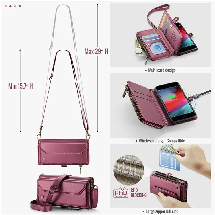 CASEME C36 Series For iPhone 6 / 6s / 7 / 8 / SE (2020) / SE (2022) Case Leather Handbag Phone Cover RFID Blocking