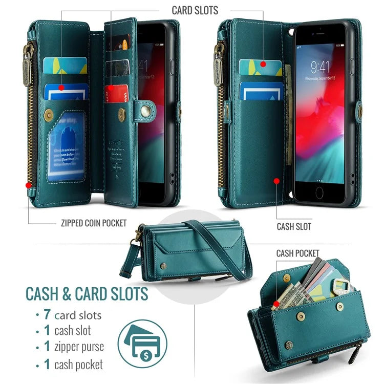 CASEME C36 Series For iPhone 6 / 6s / 7 / 8 / SE (2020) / SE (2022) Case Leather Handbag Phone Cover RFID Blocking