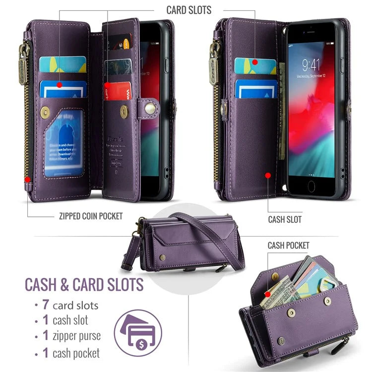 CASEME C36 Series For iPhone 6 / 6s / 7 / 8 / SE (2020) / SE (2022) Case Leather Handbag Phone Cover RFID Blocking
