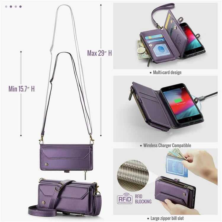 CASEME C36 Series For iPhone 6 / 6s / 7 / 8 / SE (2020) / SE (2022) Case Leather Handbag Phone Cover RFID Blocking