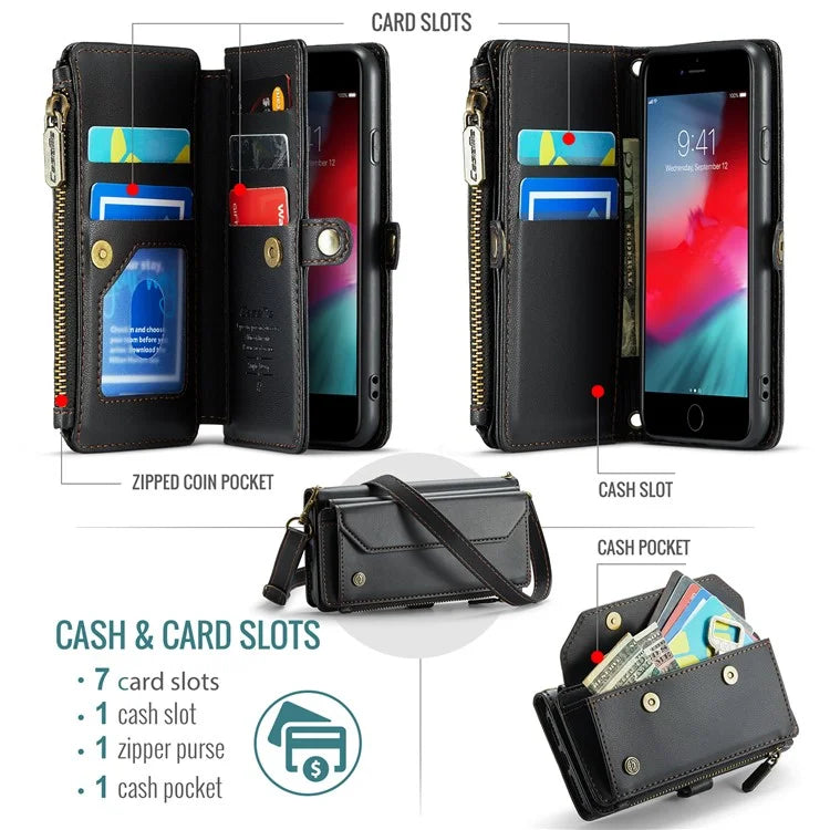 CASEME C36 Series For iPhone 6 / 6s / 7 / 8 / SE (2020) / SE (2022) Case Leather Handbag Phone Cover RFID Blocking