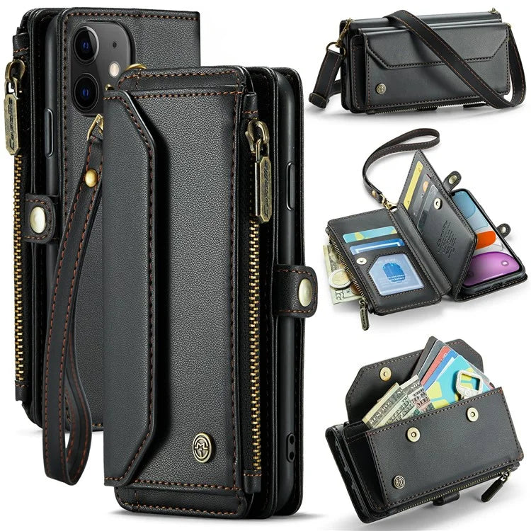 CASEME C36 Series For iPhone 11 Case Wallet Flip PU Leather Phone Cover with Wrist Strap / Shoulder Strap