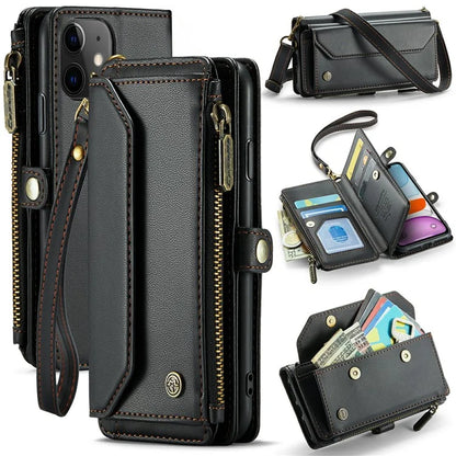 CASEME C36 Series For iPhone 11 Case Wallet Flip PU Leather Phone Cover with Wrist Strap / Shoulder Strap